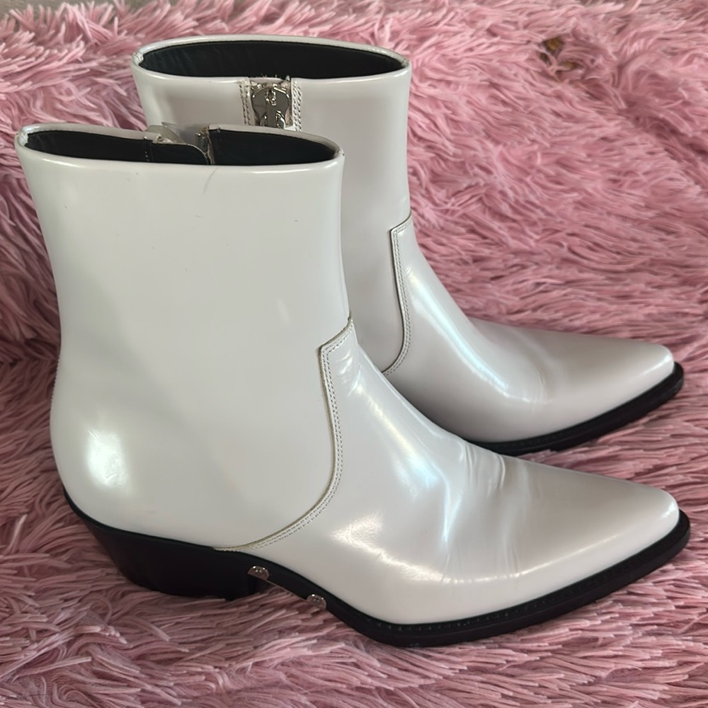 Calvin Klein 205W39NYC Tiesa White Glossed Leather Ankle Boots